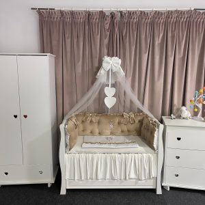 Lenjerie pătuț 11 piese Royal Catifea Beige – Set complet personalizabil din catifea moale și bumbac natural PeppiBambini
