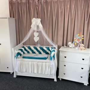 Lenjerie pătuț 11 piese cu laterale împletite Catifea Verde Smarald – Set complet personalizabil din catifea moale și bumbac natural PeppiBambini