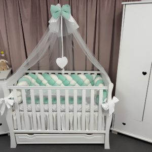 Lenjerie de patut 11 piese din catifea model Impletit Premium PeppiBambini, personalizabila