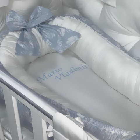 Baby Nest Brodat PeppiBambini – cuib moale și sigur din bumbac natural pentru somnul liniștit al bebelușului