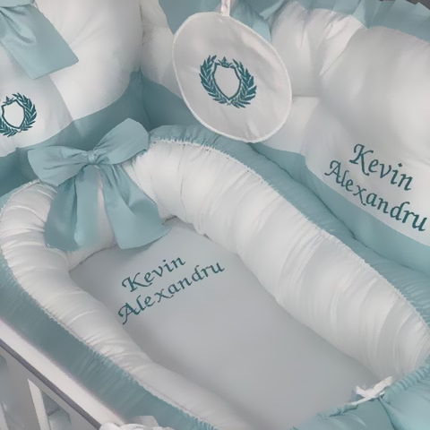 Baby Nest Brodat PeppiBambini – cuib moale și sigur din bumbac natural, pentru somnul liniștit al bebelușului tău