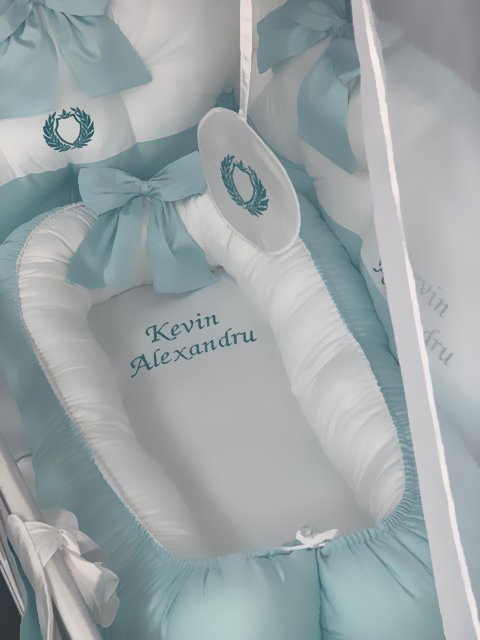 Baby Nest Brodat PeppiBambini – cuib moale și sigur din bumbac natural, pentru somnul liniștit al bebelușului tău - Image 2