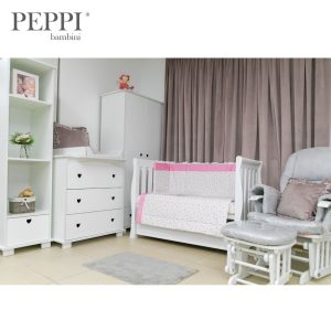 Lenjerie pătuț 5 piese Star Pink PeppiBambini – rafinament, confort și siguranță pentru micuța ta