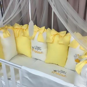 Lenjerie pătuț 11 piese Royal Princess Yellow PeppiBambini – set complet premium pentru bebeluși