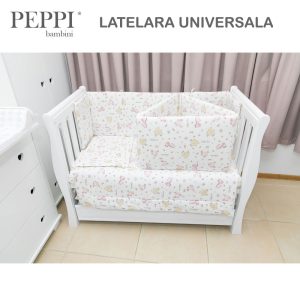 Laterala Lungă Universală Elephant Pink PeppiBambini – protecție moale și sigură pentru pătuțul fetiței tale