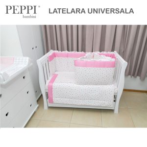 Laterala Lungă Universală Balloons Pink PeppiBambini – protecție elegantă și moale pentru pătuțul bebelușului tău