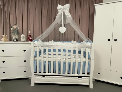 Set complet 11 piese pentru pătuț – model Royal White Blue din catifea alb-albastră, personalizabil cu nume – Peppi Bambini Premium Edition - Image 9