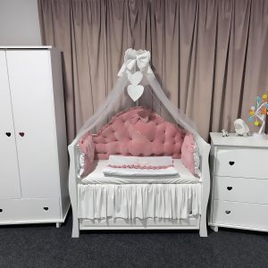 Lenjerie de pat personalizată 11 piese Regal Catifea Pink PeppiBambini – set lux pentru bebeluși, moale, elegant și sigur