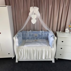 Lenjerie pătuț personalizată 11 piese Royal Catifea Blue Dominic PeppiBambini – set premium pentru băieței, broderie și catifea albastră regală